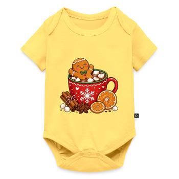 Süßer Lebkuchenmann in Kakao Tasse  Design - Baby Premium Kurzarmbody - Pastellgelb - Vorne
