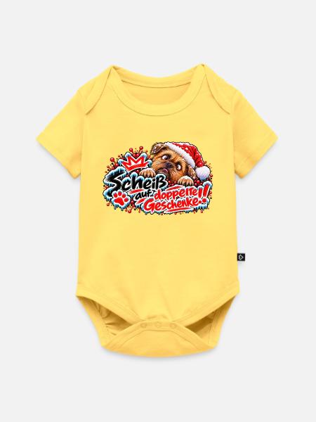 Santa Hund gegen Doppelgeschenke - Baby Premium Kurzarmbody - Pastellgelb