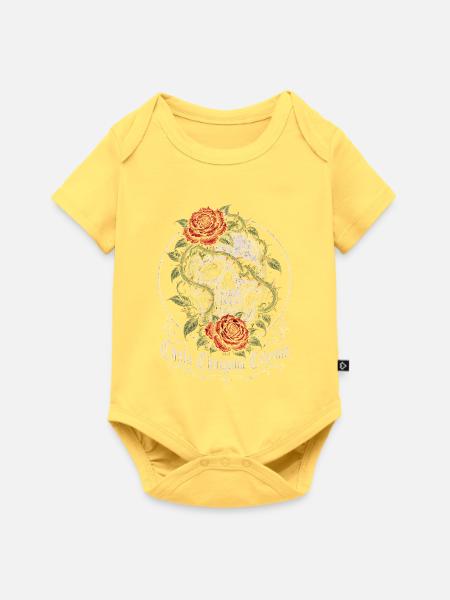 Schädel mit Rosenranke - Baby Premium Kurzarmbody - Pastellgelb