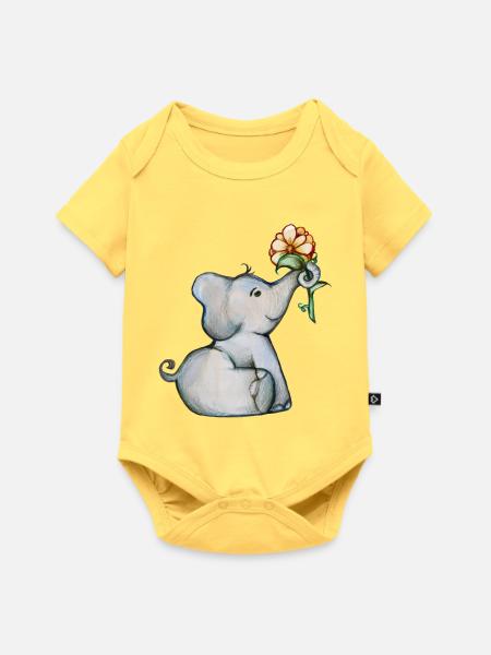 Aquarell Elefantenbaby mit Blume - Baby Premium Kurzarmbody - Pastellgelb