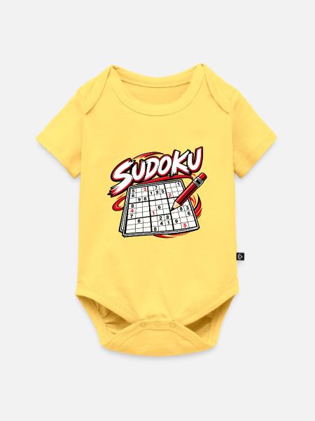 Sudoku-Grafikdruck Roter Stift - Baby Premium Kurzarmbody - Pastellgelb
