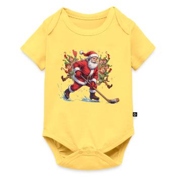 Weihnachtsmann spielt Eishockey - Baby Premium Kurzarmbody - Pastellgelb - Vorne