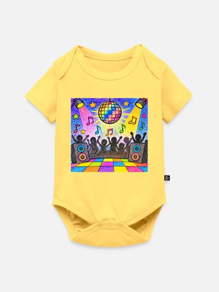 Bunte Disco-Party – Retro-Tanzfläche - Baby Premium Kurzarmbody - Pastellgelb