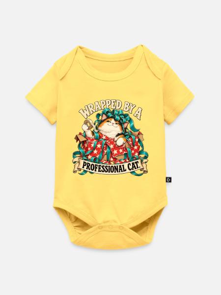 Katze im Geschenkpapier - Baby Premium Kurzarmbody - Pastellgelb