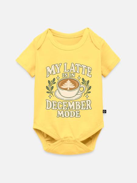 Weihnachtskaffee mit Tannenbaum im Milchschaum - Baby Premium Kurzarmbody - Pastellgelb