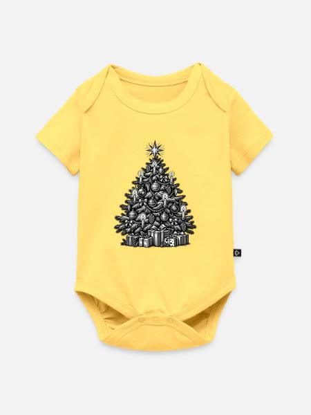 Monochromer Lichterbaum mit Geschenken - Baby Premium Kurzarmbody - Pastellgelb