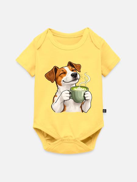 Jack Russell mit Matcha Latte - Baby Premium Kurzarmbody - Pastellgelb