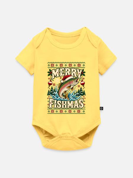 Merry Fishmas Fishing Christmas - Baby Premium Kurzarmbody - Pastellgelb