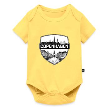 Kopenhagen, Dänemark Schildwappen Nyhavn Geschenk - Baby Premium Kurzarmbody - Pastellgelb - Vorne