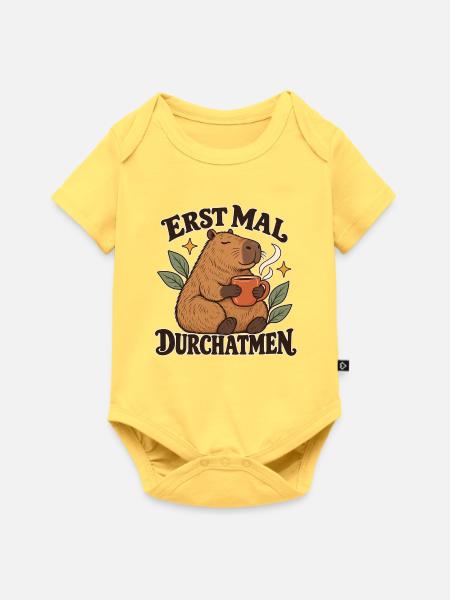 Capybara Kaffeepause - Baby Premium Kurzarmbody - Pastellgelb