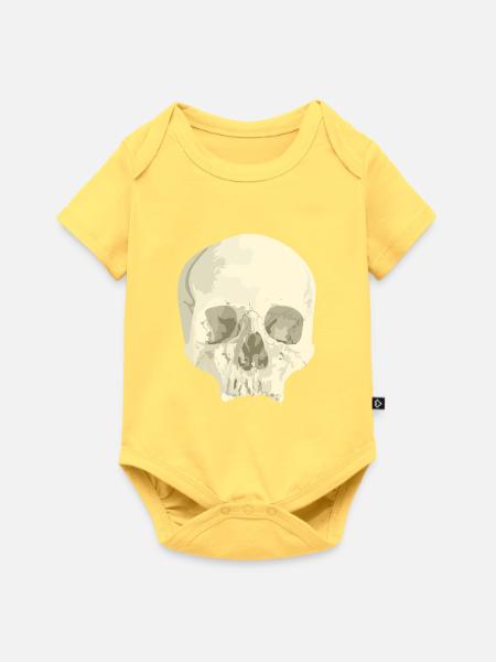 Grau Schädel Illustration - Baby Premium Kurzarmbody - Pastellgelb