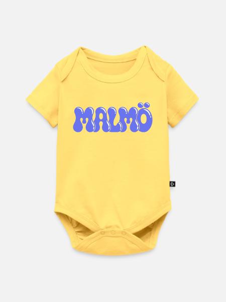 Malmö Retro Blue Periwinkle Wildleder - Baby Premium Kurzarmbody - Pastellgelb