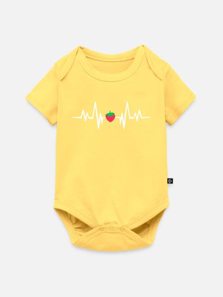 Herzschlag Erdbeere Design - Baby Premium Kurzarmbody - Pastellgelb