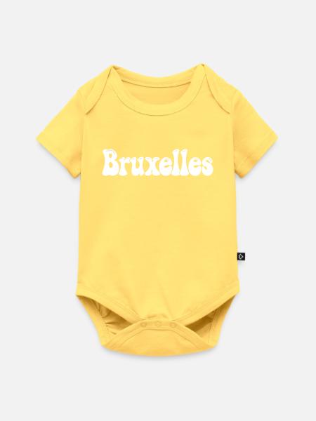 Brüsseler Retro Groovy White - Baby Premium Kurzarmbody - Pastellgelb