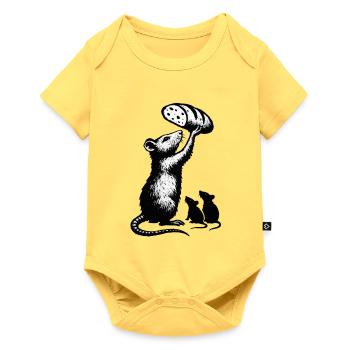 Rat soulevant une miche de pain – illustration graphique - Body à manches courtes Premium Bébé - jaune pastel - Devant