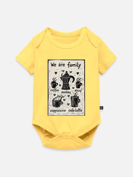 We are Family - Kaffee - Baby Premium Kurzarmbody - Pastellgelb
