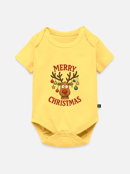 Hirsch Rudolph Frohe Weihnachten süß - Baby Premium Kurzarmbody - Pastellgelb