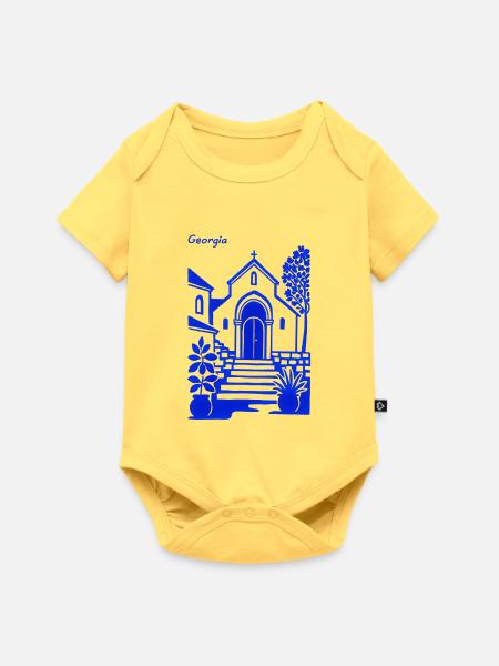 Georgia Blaue Kirchenstufen - Baby Premium Kurzarmbody - Pastellgelb
