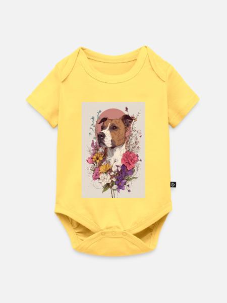 Blühender Blumenhund - Baby Premium Kurzarmbody - Pastellgelb
