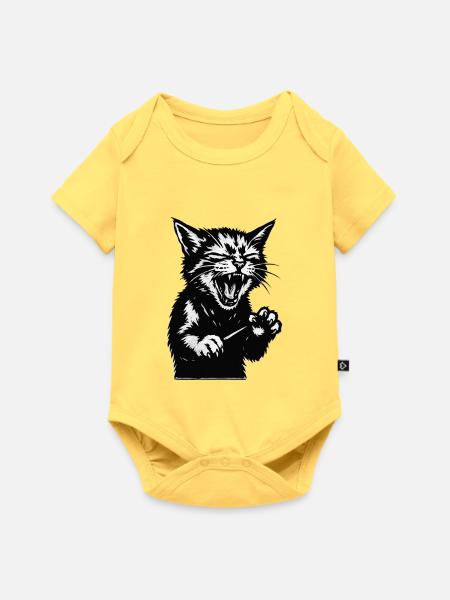 Schreiende Katzensilhouette - Baby Premium Kurzarmbody - Pastellgelb