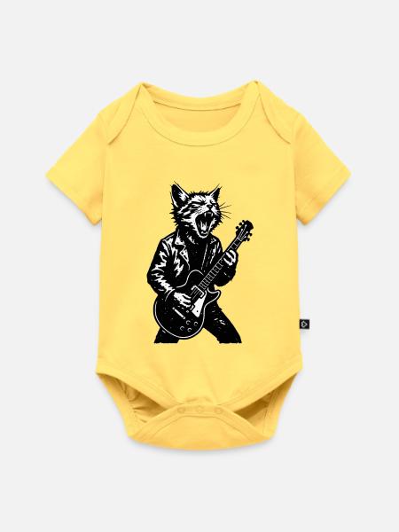 Katzen-Rocker mit Gitarre - Baby Premium Kurzarmbody - Pastellgelb