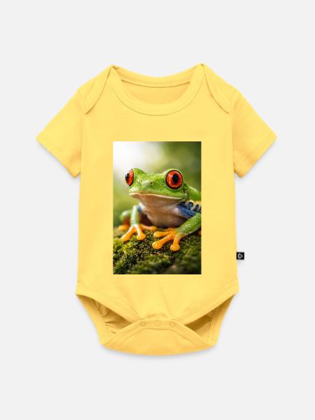 Grüner Frosch mit Sonnenscheinaugen - Baby Premium Kurzarmbody - Pastellgelb