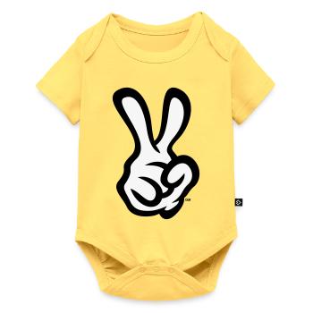 Signe de la main de la victoire (Main droite / POS / 2C) - Body à manches courtes Premium Bébé - jaune pastel - Devant