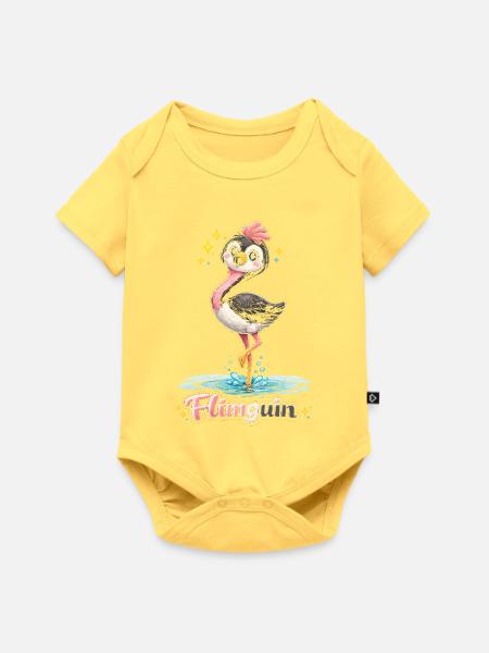 Flimguin | Flamingo + Pinguin (md) - Baby Premium Kurzarmbody - Pastellgelb