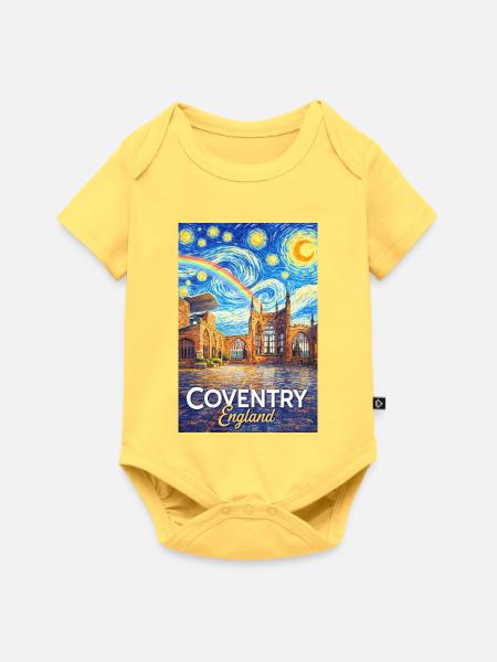 Coventry England Skyline Sternenregen - Baby Premium Kurzarmbody - Pastellgelb