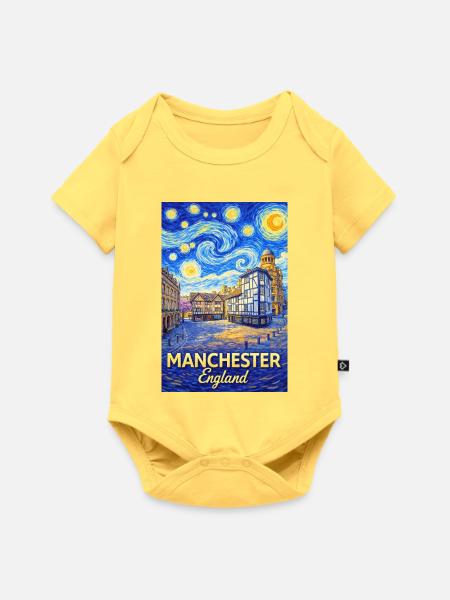 Manchester England Wolkenwirbel Skyline - Baby Premium Kurzarmbody - Pastellgelb