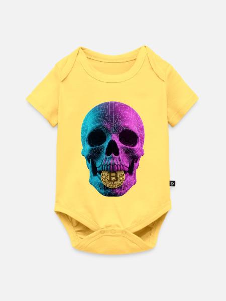 Bitcoin Skull Wireframe Design Cyan Magenta - Baby Premium Kurzarmbody - Pastellgelb
