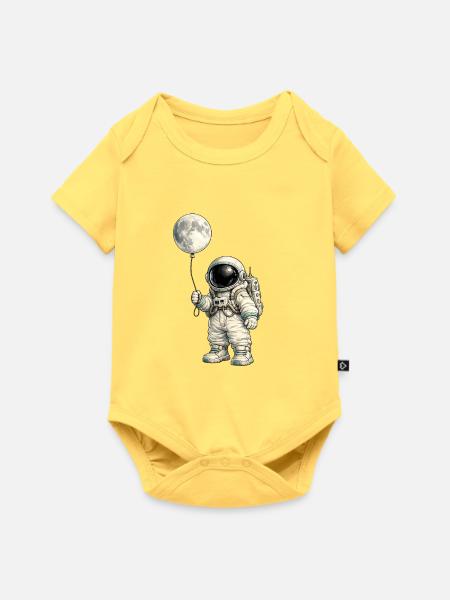 Mondballon und Astronaut - Baby Premium Kurzarmbody - Pastellgelb
