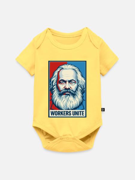 Marx-Porträt: Workers Unite-Plakat - Baby Premium Kurzarmbody - Pastellgelb