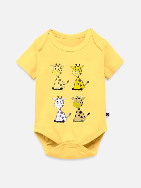 Giraffenquartett Bunt - Baby Premium Kurzarmbody - Pastellgelb