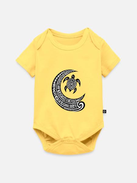 Honu Turtle & Moon – Polynesisches Tattoo - Baby Premium Kurzarmbody - Pastellgelb