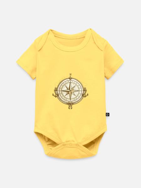 Goldener Kompassstern Nautik - Baby Premium Kurzarmbody - Pastellgelb