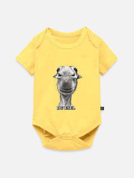 Du Esel – Lächelnder Eselkopf - Baby Premium Kurzarmbody - Pastellgelb