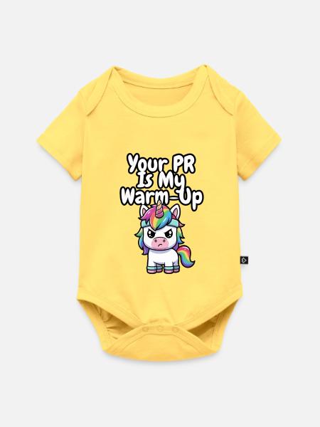 Aufwärm-Einhorn-PR - Baby Premium Kurzarmbody - Pastellgelb