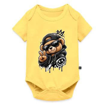 Sweat à capuche Graffiti Panda King - Body à manches courtes Premium Bébé - jaune pastel - Devant