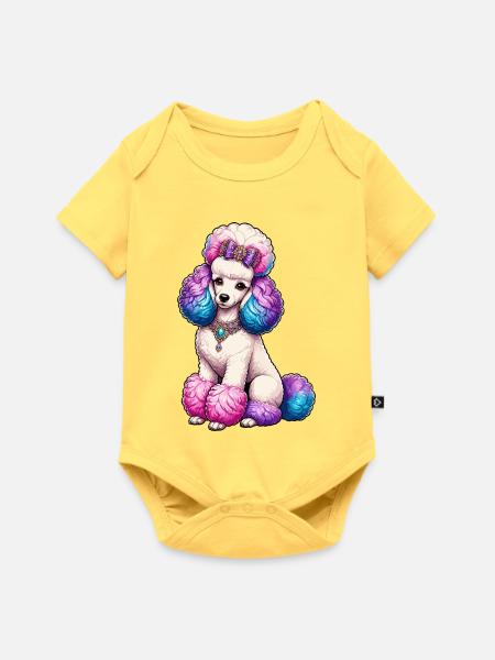 Bunter Pudel mit Schmuck Illustration - Baby Premium Kurzarmbody - Pastellgelb
