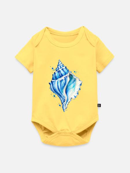Blaue Muschel Wasserfarbenbild - Baby Premium Kurzarmbody - Pastellgelb