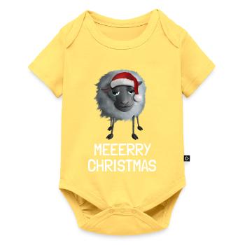 Meeerry Christmas Schaf - Mit Weihnachtsmütze - Baby Premium Kurzarmbody - Pastellgelb - Vorne