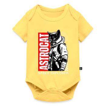 Space Cat Astronaut Astrocat - Baby Premium Kurzarmbody - Pastellgelb - Vorne