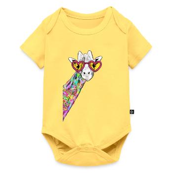 Dessin Girafe douce Coloré Hipster Avec lunettes de cœur - Body à manches courtes Premium Bébé - jaune pastel - Devant