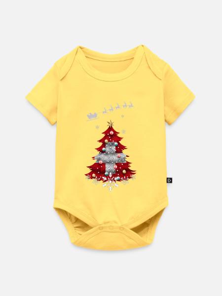 Weihnachtsbaum mit Schweizer Fahne - Baby Premium Kurzarmbody - Pastellgelb