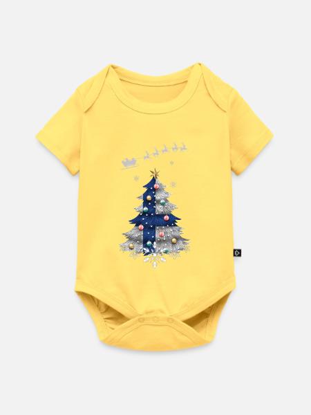 Weihnachtsbaum mit Finnland-Flagge - Baby Premium Kurzarmbody - Pastellgelb