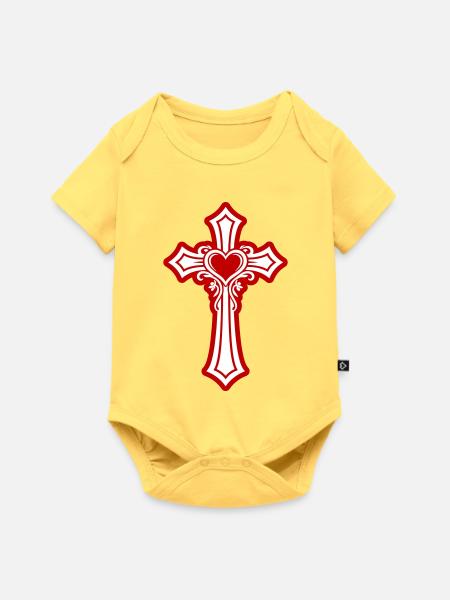 Kreuz Herz Liebe - Baby Premium Kurzarmbody - Pastellgelb