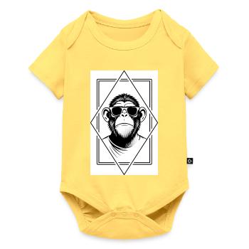 Minimalistischer Affentyp — Schlank, geometrisch, verspielt - Baby Premium Kurzarmbody - Pastellgelb - Vorne