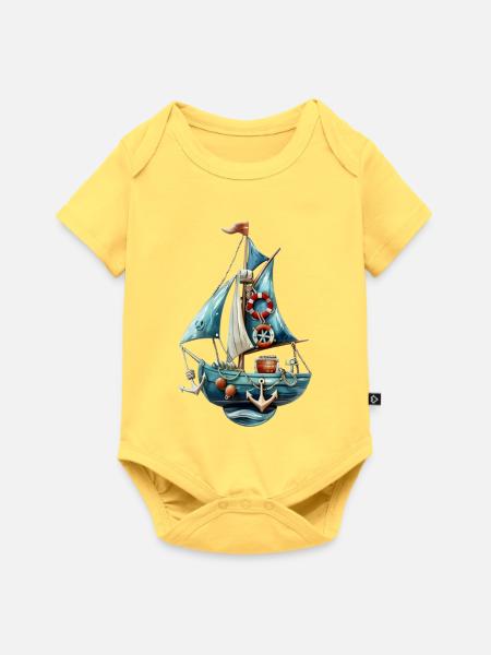 Vintage-blaue Segelyacht - Baby Premium Kurzarmbody - Pastellgelb