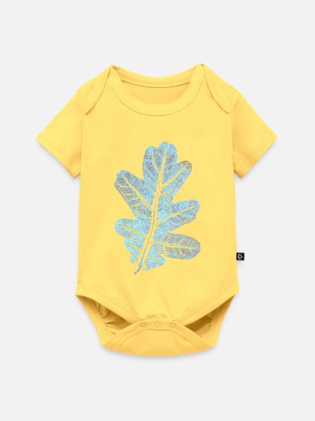 Eichenblatt - Botanik Druck / Blatt - Baby Premium Kurzarmbody - Pastellgelb